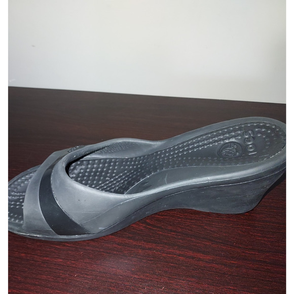 Crocs Wedge Sandals sz 9 Women's Sassari Open Toe Slip Ons Summer Black - Picture 7 of 13